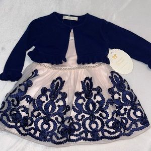 NWT American Princess 2 Piece Navy/Blush Sweater & Party/Holiday Dress 12 Months